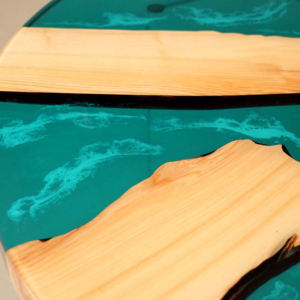 Elite Custom Poplar Wood and Blue-Green Resin Round Table ECT-121