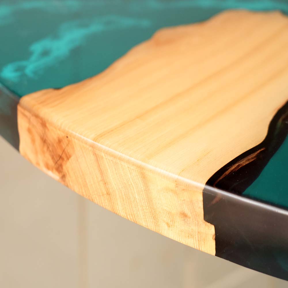 Elite Custom Poplar Wood and Blue-Green Resin Round Table ECT-121