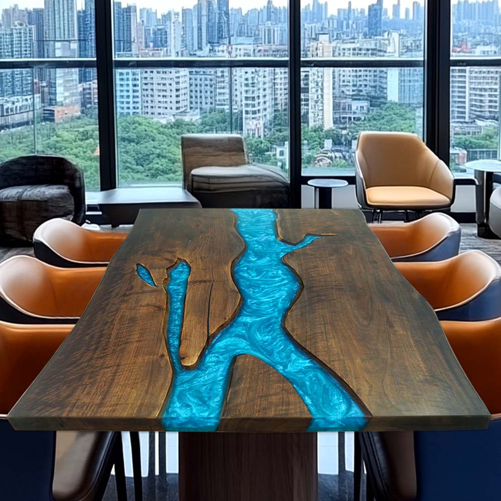 Elite Custom Blue Epoxy River Black Walnut Dining Table ECT-123