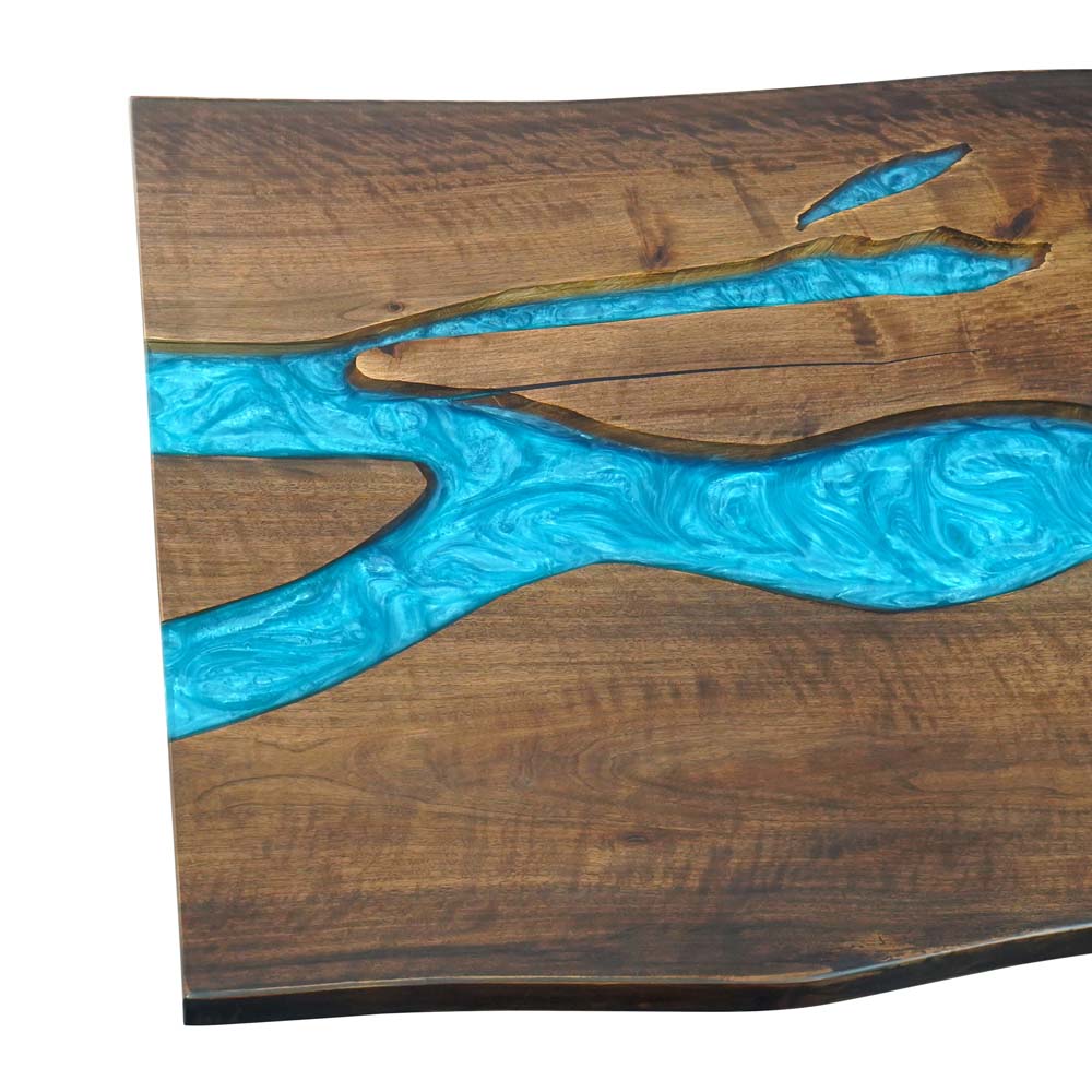 Elite Custom Blue Epoxy River Black Walnut Dining Table ECT-123