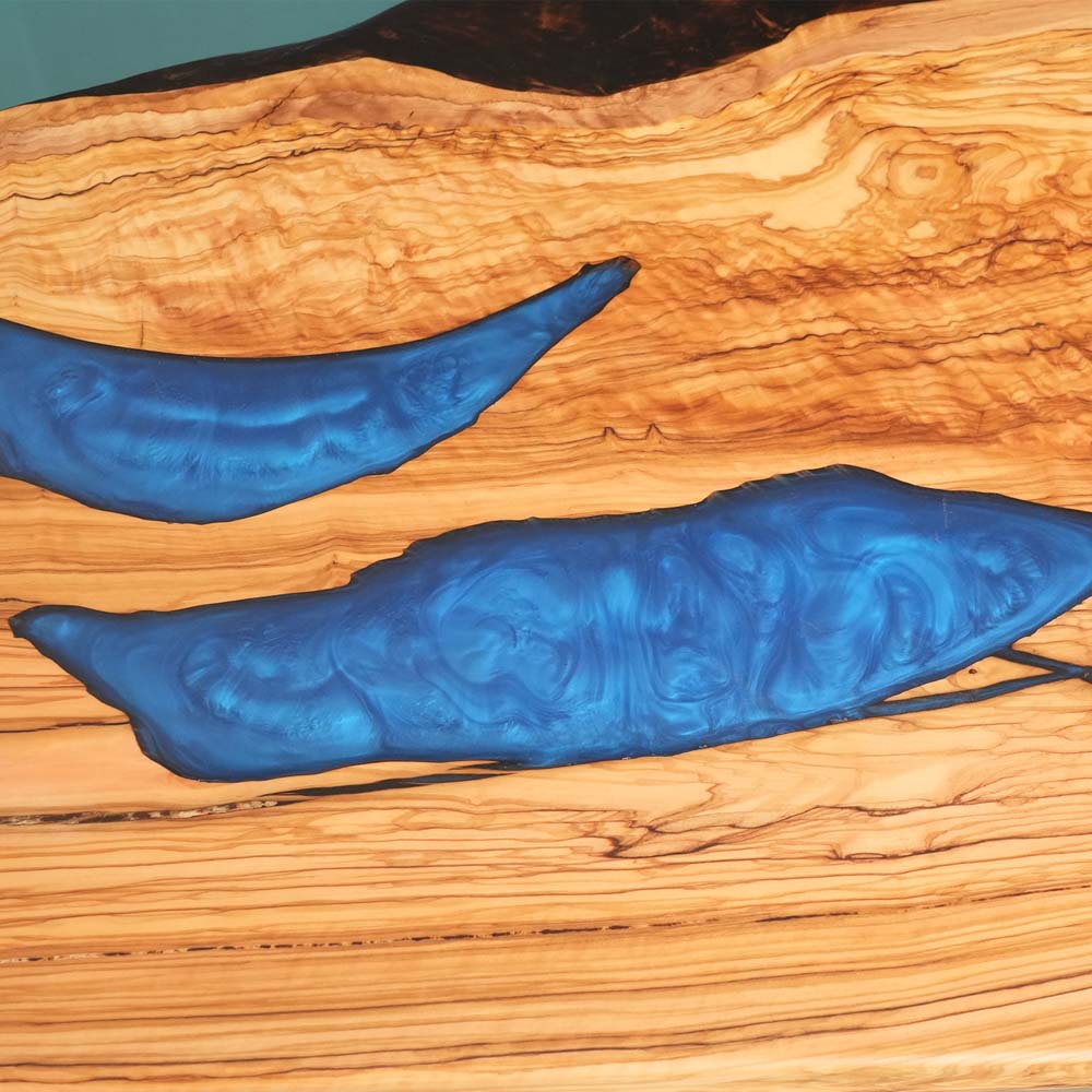 RiverFlow Walnut Wood & Transparent Blue Epoxy Dining Table ECT-125