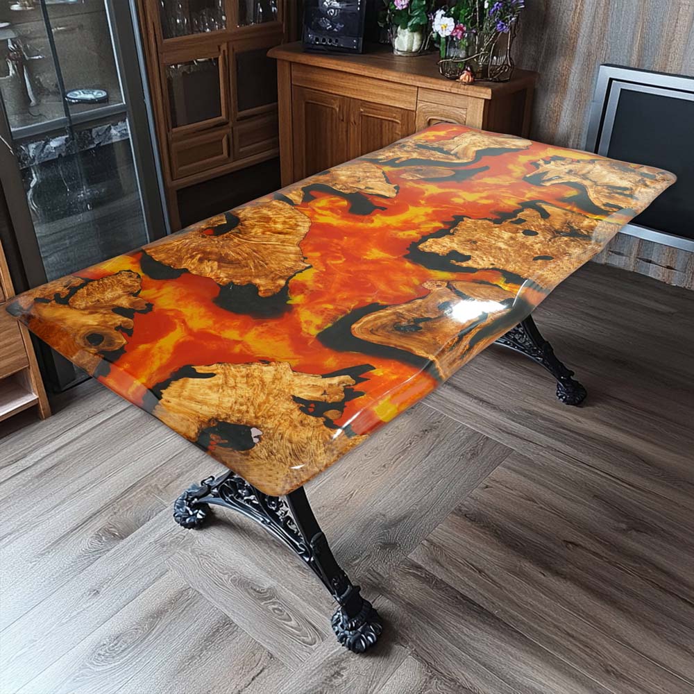Elite Cunninghamia Wood & Flaming Gilt Epoxy Resin Dining Table ECT-126