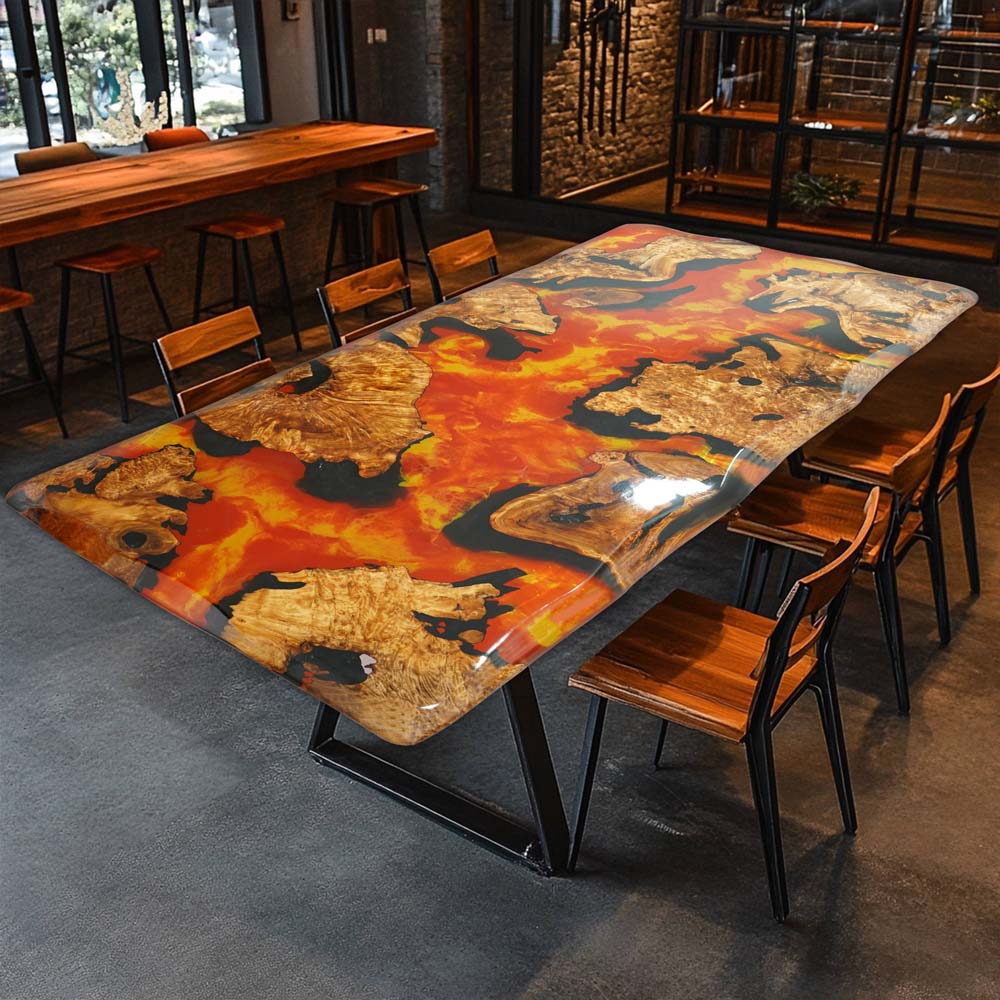 Elite Cunninghamia Wood & Flaming Gilt Epoxy Resin Dining Table ECT-126