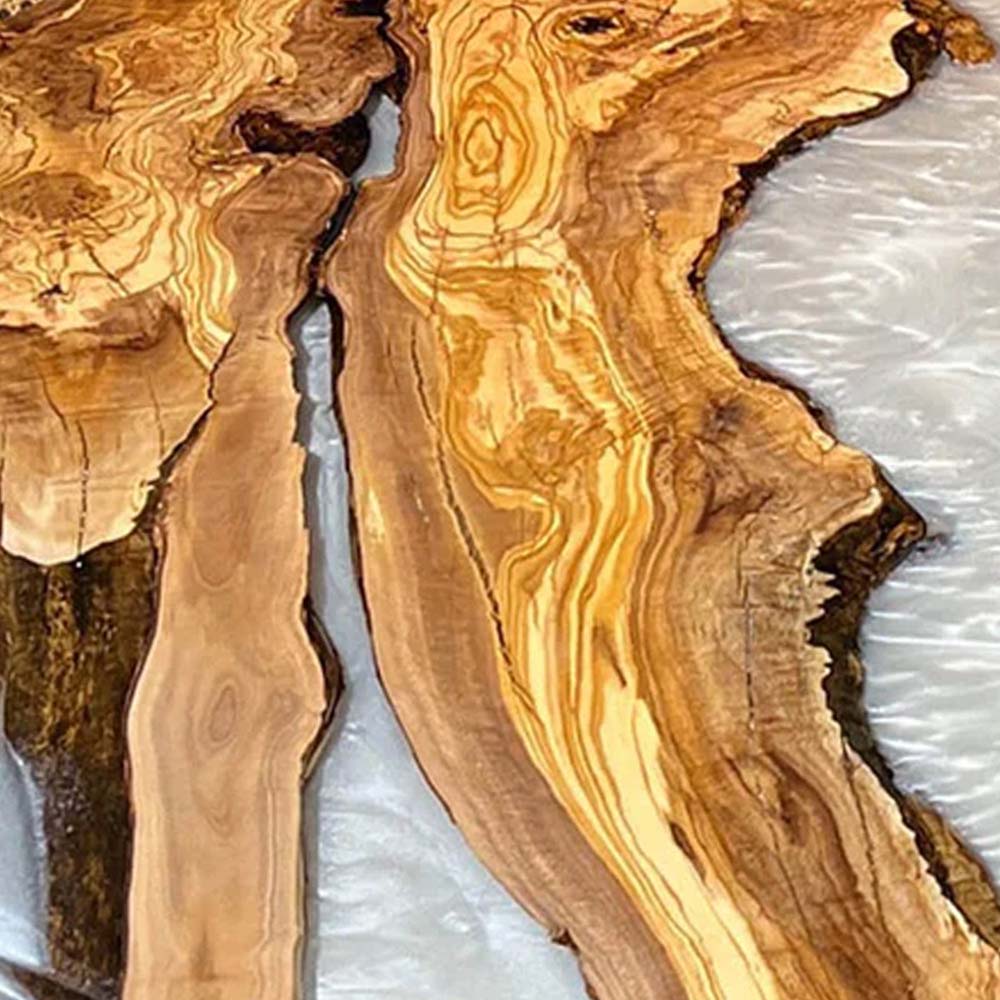 Elite Olive Wood & White Resin River Round Table ECT-129