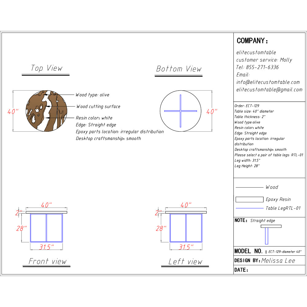 Elite Olive Wood & White Resin River Round Table ECT-129