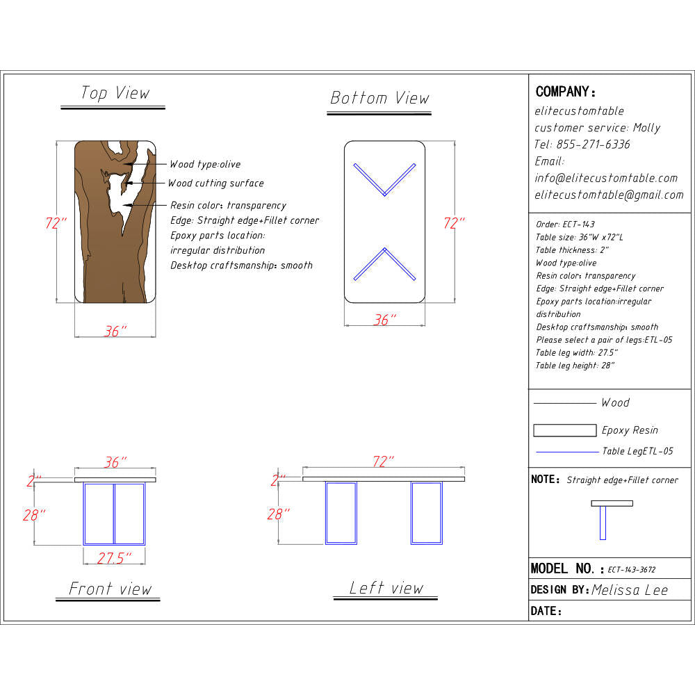 Elite Golden Camphor Wood & Transparent Epoxy Resin Dining Table ECT-143