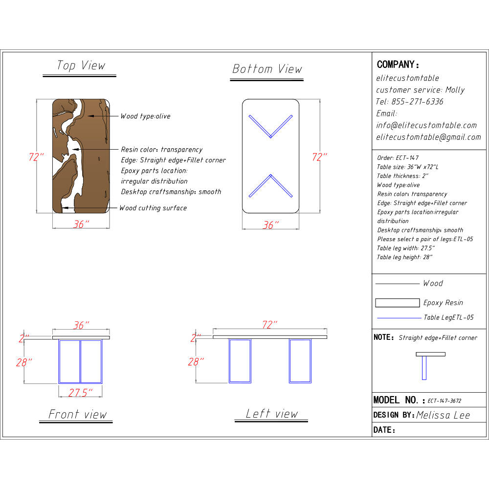Elite Golden Camphor Wood & Transparent Epoxy Resin Dining Table ECT-147