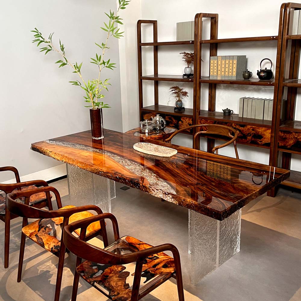 Elite Black Walnut and Clear Crystalline Epoxy Dining Table ECT-149