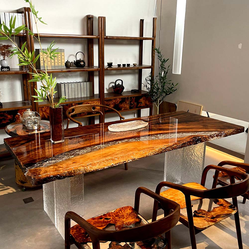 Elite Black Walnut and Clear Crystalline Epoxy Dining Table ECT-149