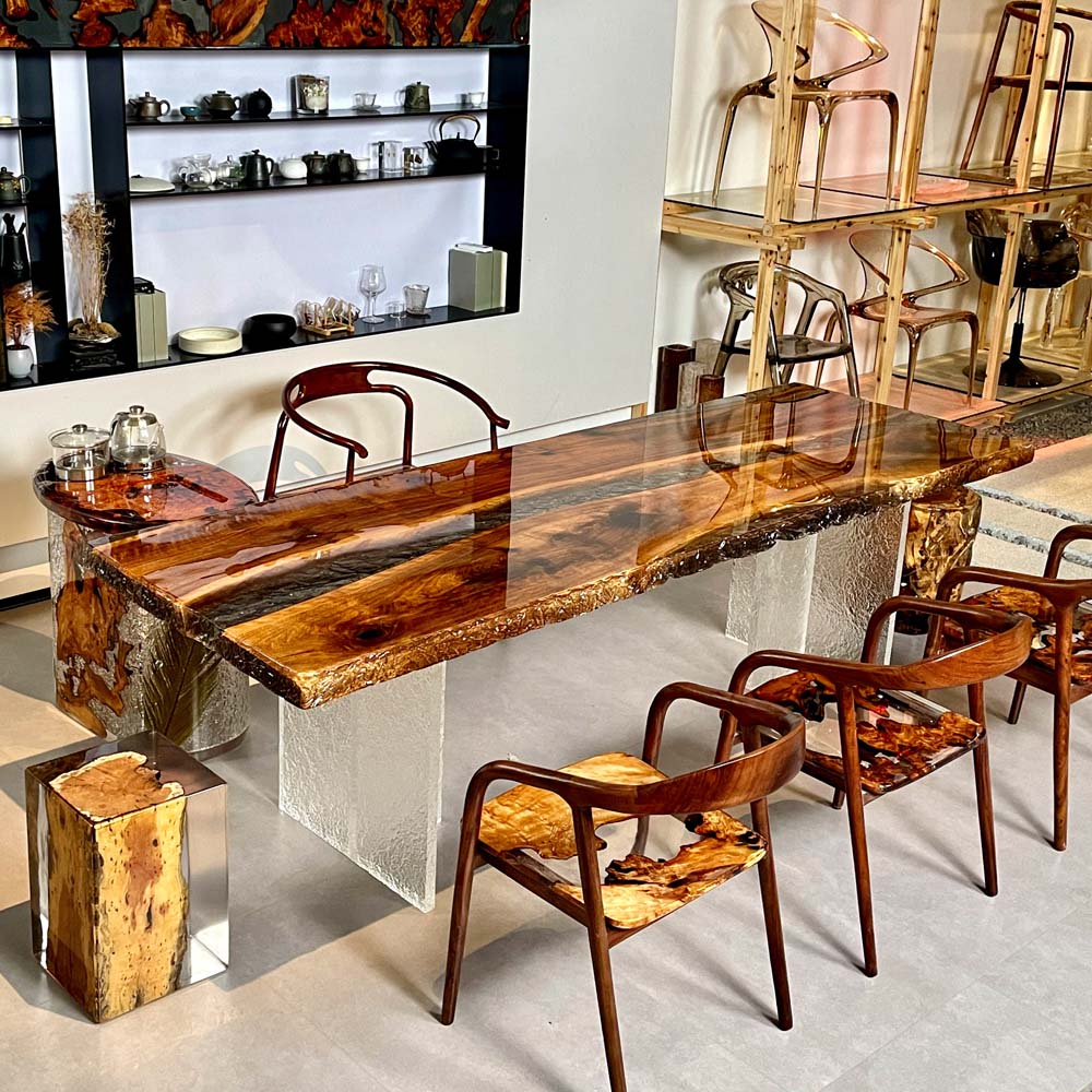 Elite Black Walnut & Transparent Black - Gray Crystal Epoxy Resin Dining Table ECT-154