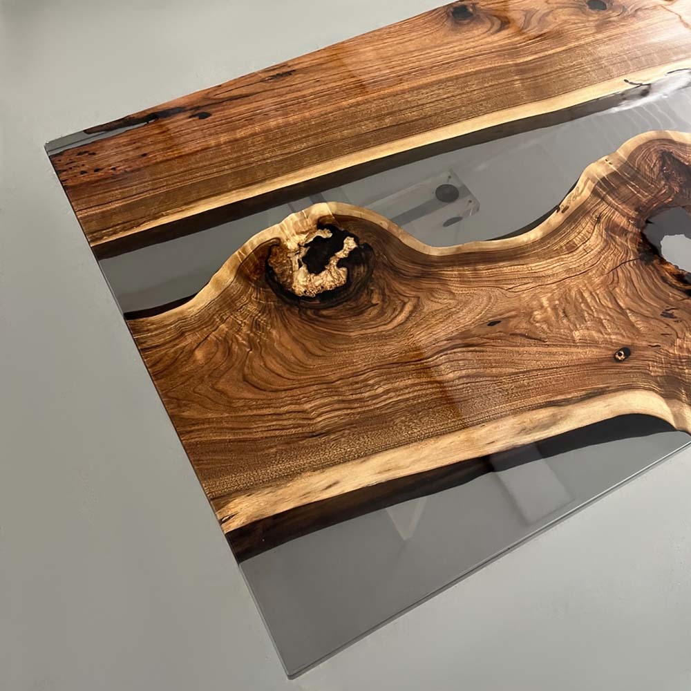 Elite Black Walnut Wood & Transparent Black - Gray Epoxy Resin Dining Table ECT-156