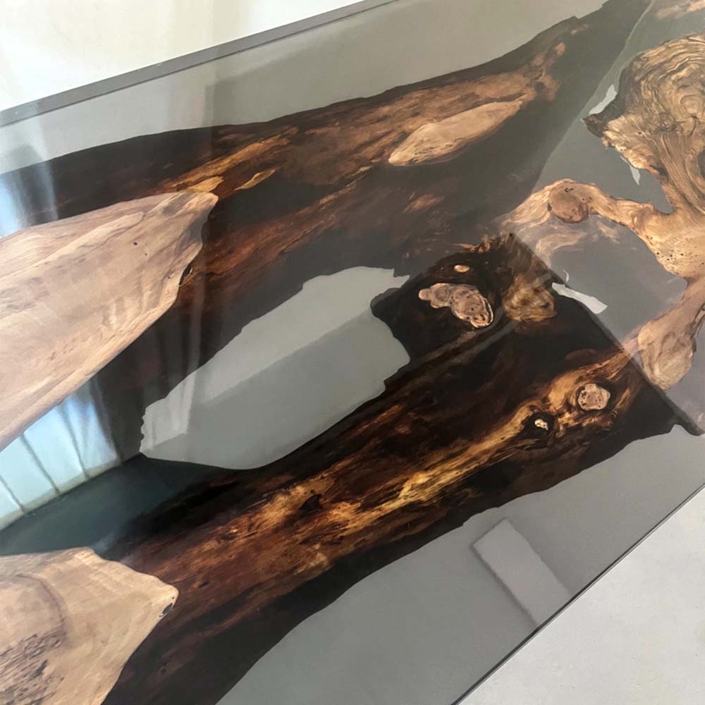 Elite Black Walnut Wood & Black - Gray Transparent Epoxy Resin Dining Table ECT-157