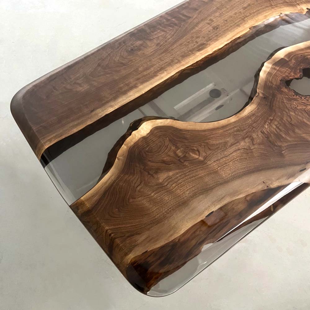 Elite Black Walnut Wood & Black - Gray Transparent Epoxy Resin Dining Table ECT-158