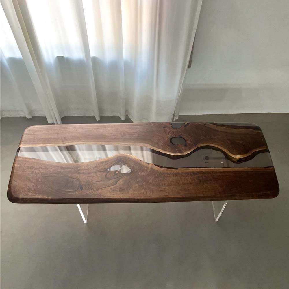 Elite Black Walnut Wood & Black - Gray Transparent Epoxy Resin Dining Table ECT-158