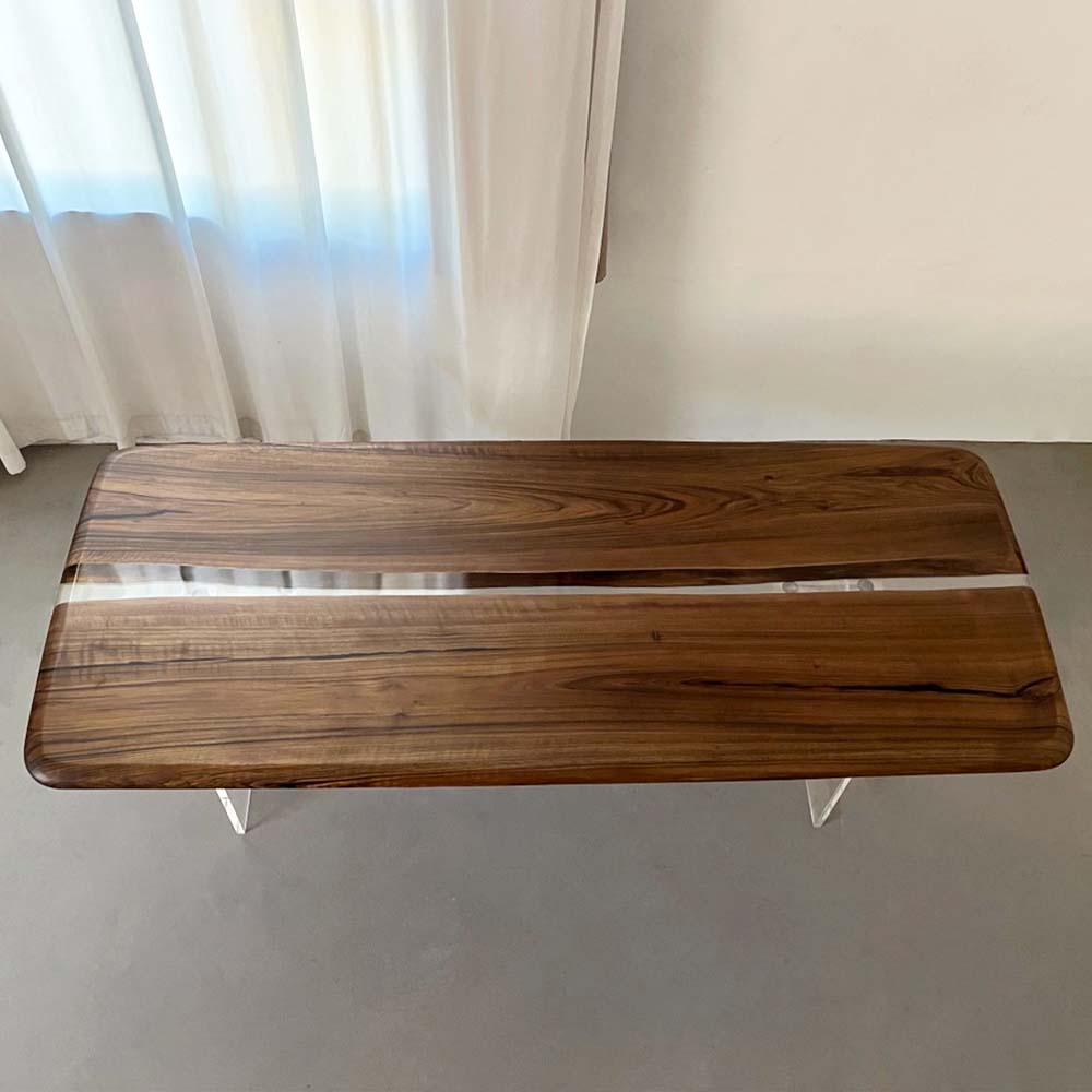 Elite Two-Piece Black Walnut & Transparent Epoxy Resin Dining Table ECT-159