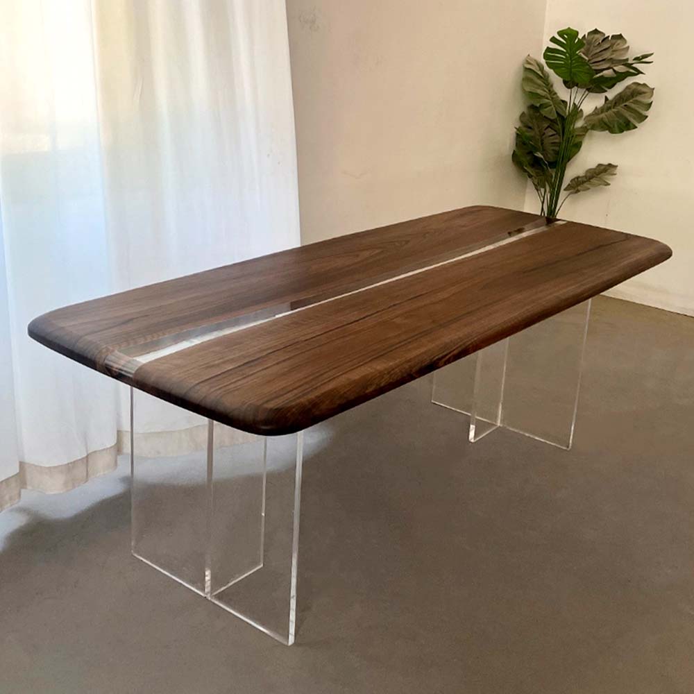 Elite Two-Piece Black Walnut & Transparent Epoxy Resin Dining Table ECT-159