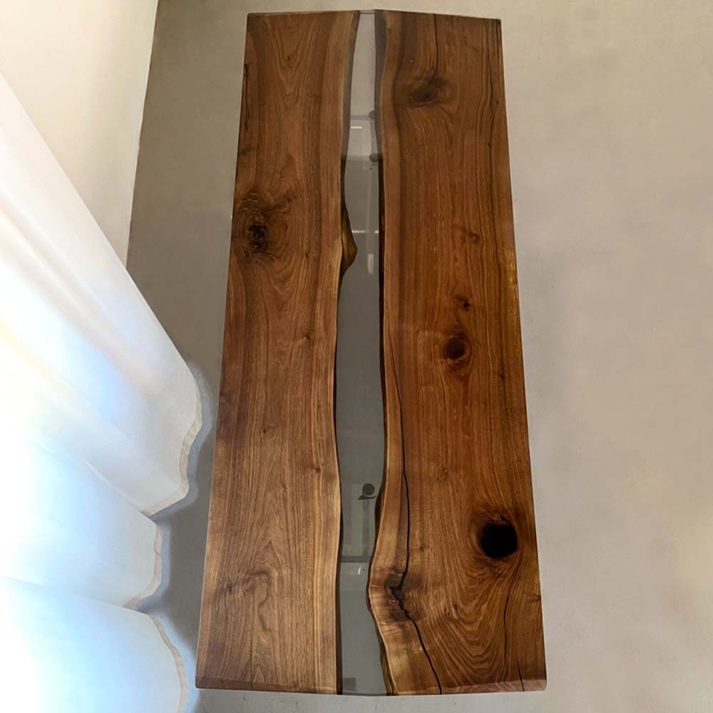 Elite Two-Piece Black Walnut & Transparent Epoxy Resin Dining Table ECT-162