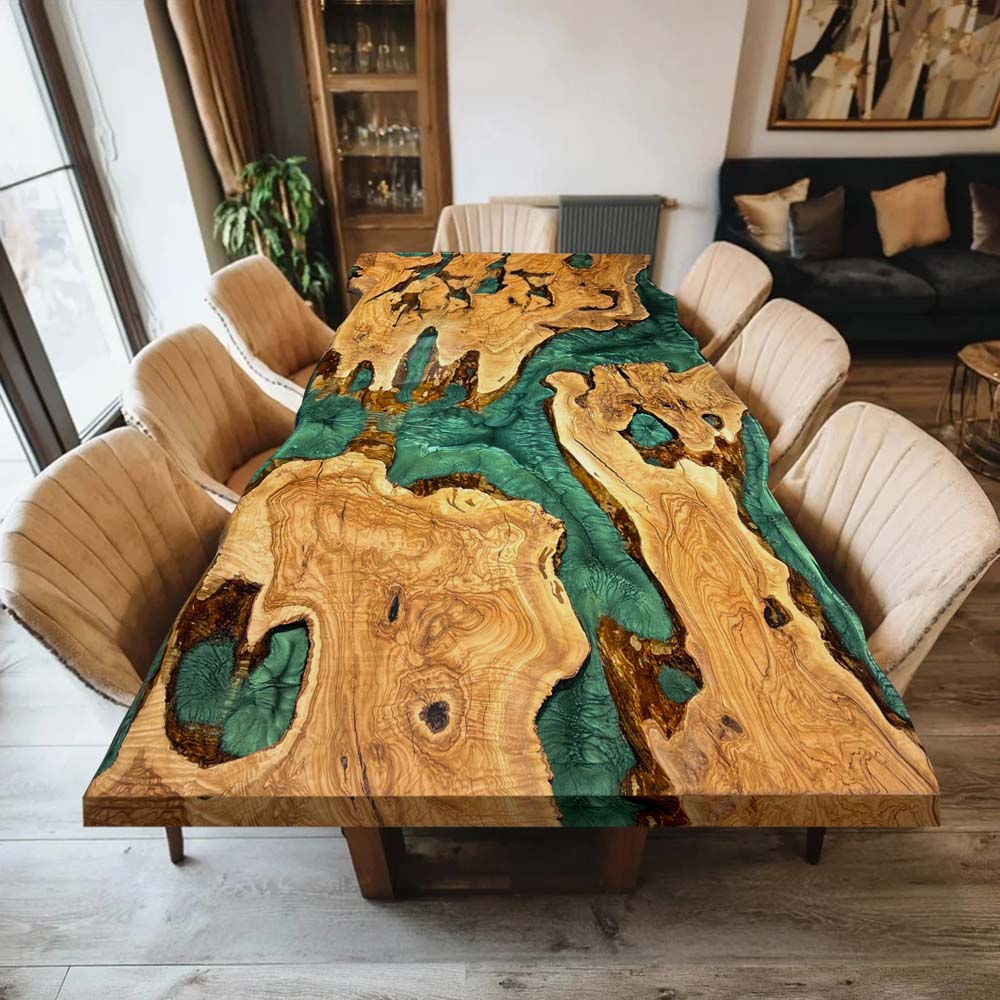 Elite Olive Wood with Green Epoxy Resin Dining Table ECT-166
