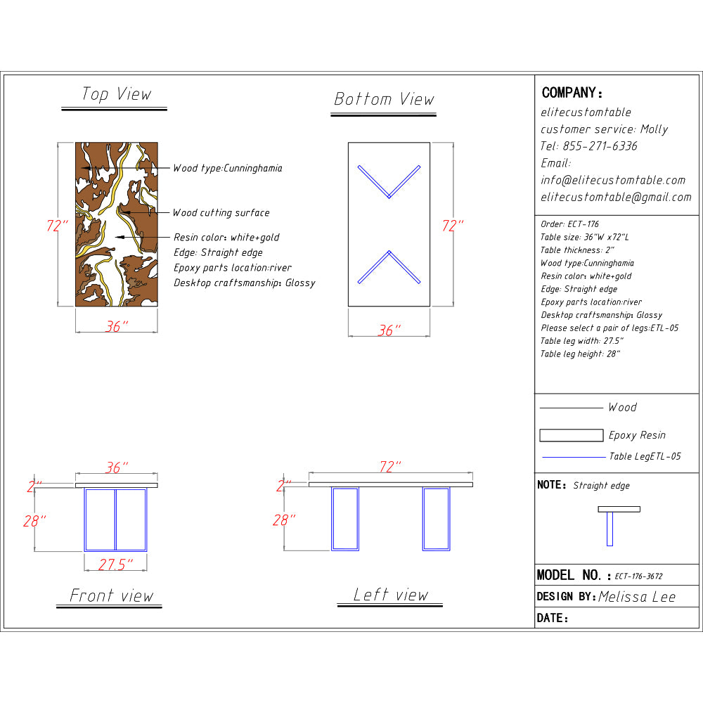 Elite Cunninghamia Wood Dining Table with Milk White Epoxy Resin ECT-176