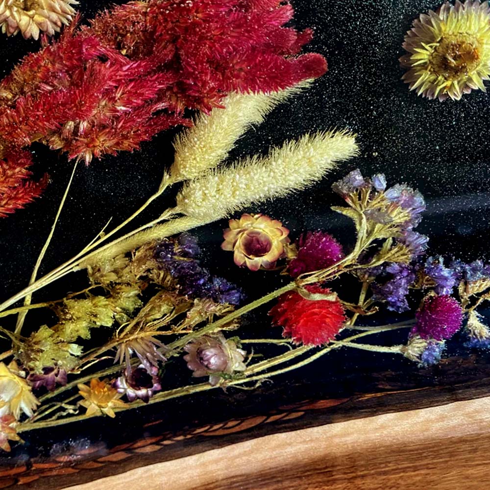 Elite Black Walnut Wood & Dried Flower/Hay Resin Rectangular Dining Table ECT-192