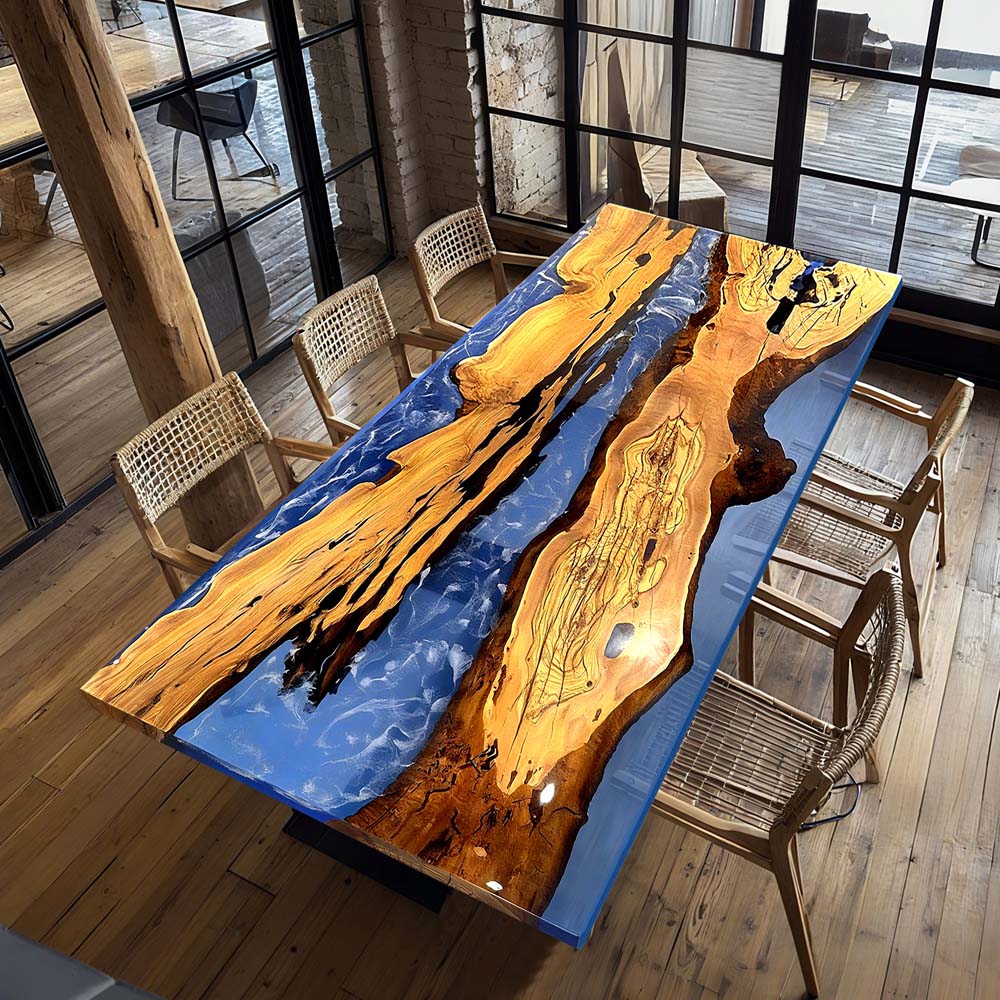 Elite Natural Olive Wood with Blue Resin Inlay Dining Table ECT-208
