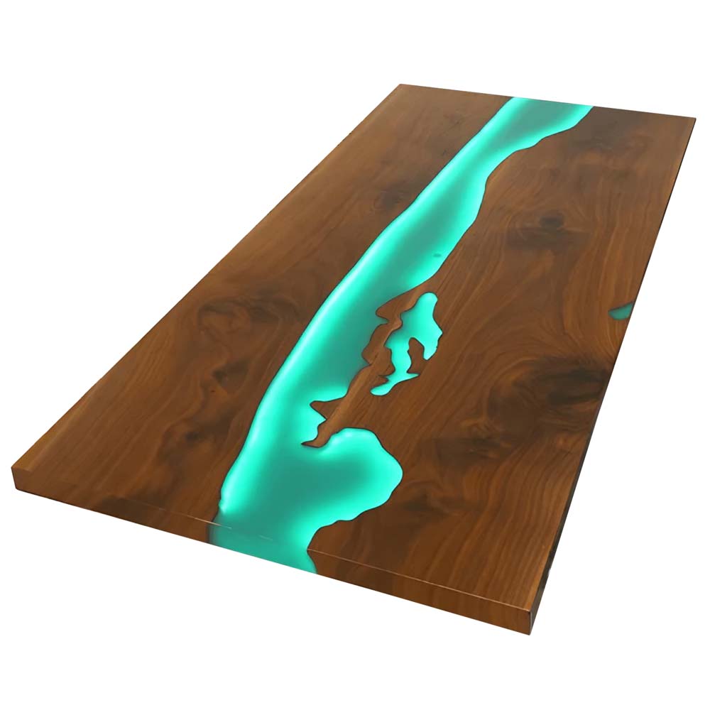Elite Custom Walnut Wood River Epoxy Resin Dining Table With LED Light ECT-210