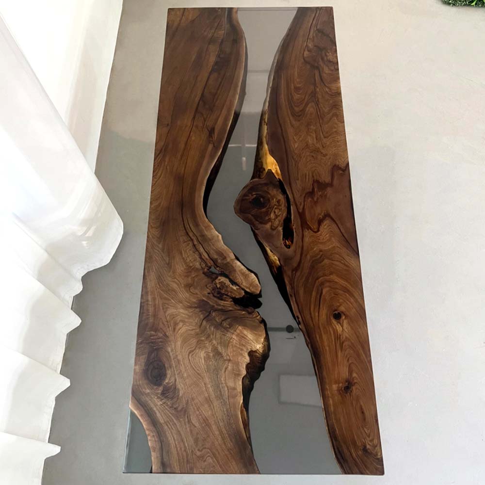 Elite Artistic Black Walnut Dining & Conference Table with Clear Black Resin ECT-222