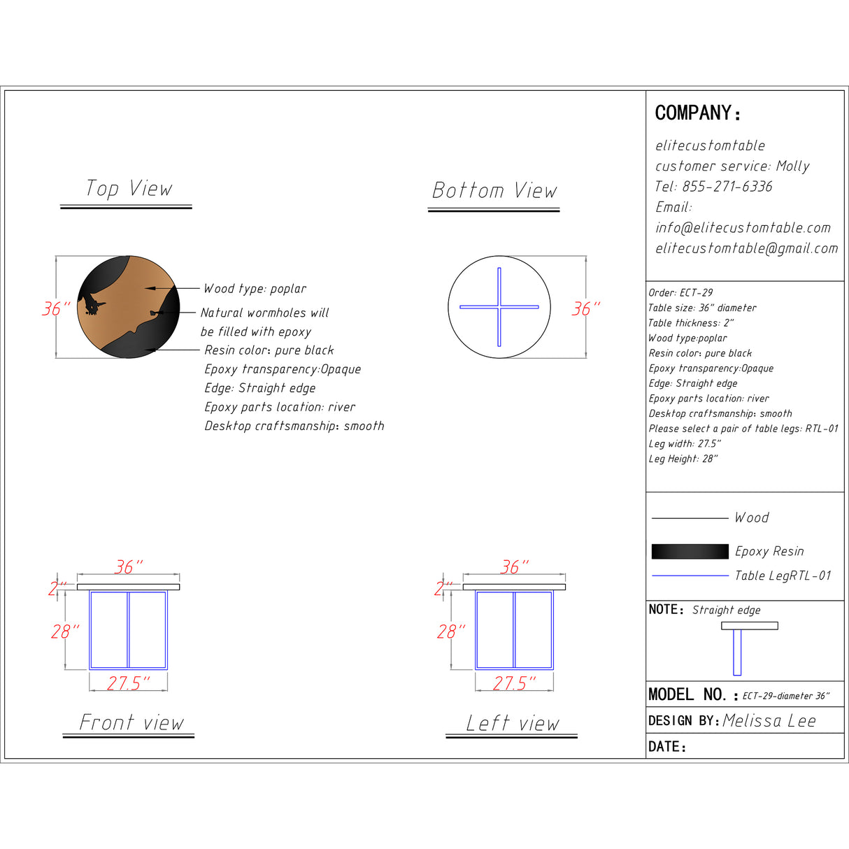 Custom Elite Olive Wood Black Epoxy Resin Coffee Table ECT-29