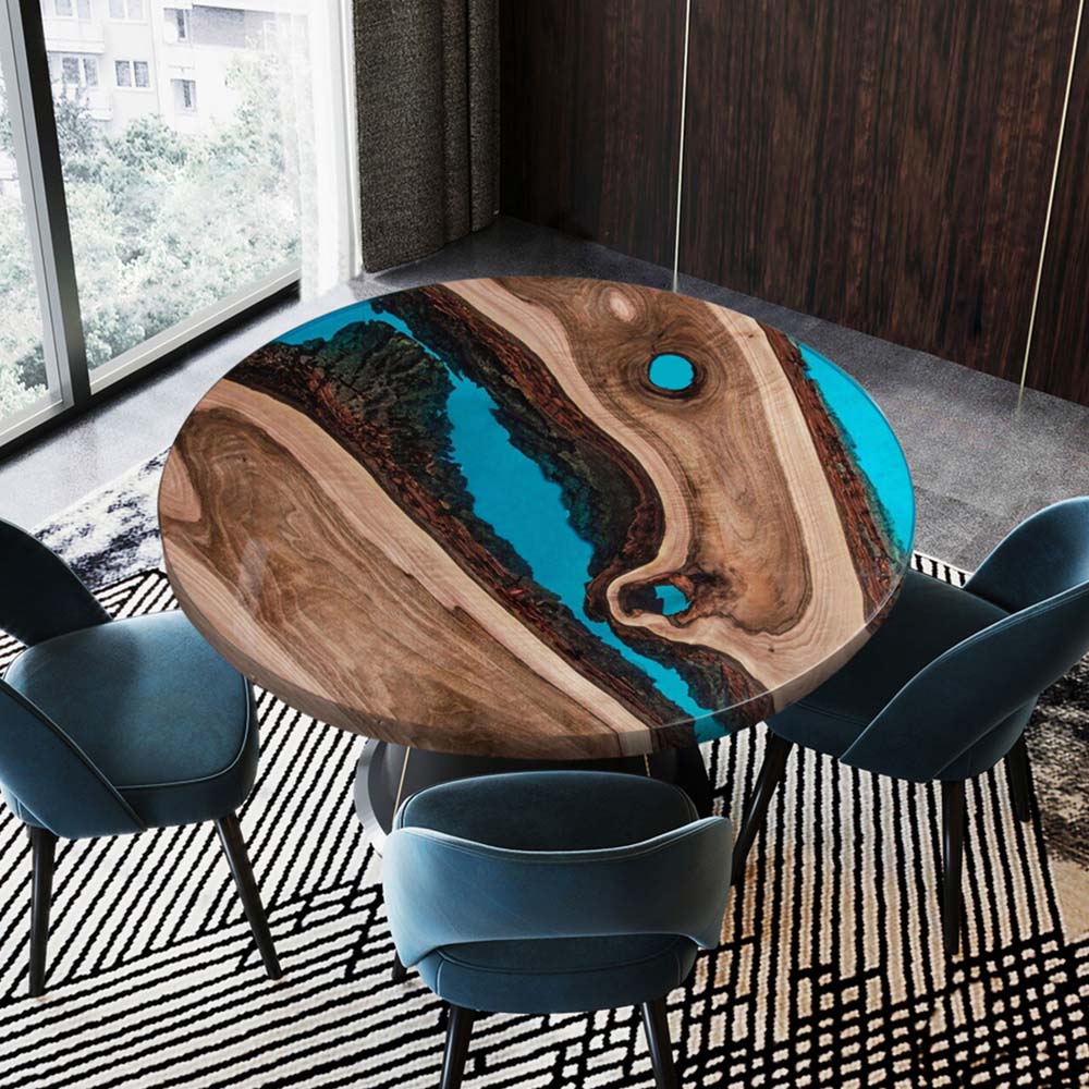 Elite Custom Walnut Turquoise Blue Epoxy Resin Round Table ECT-30