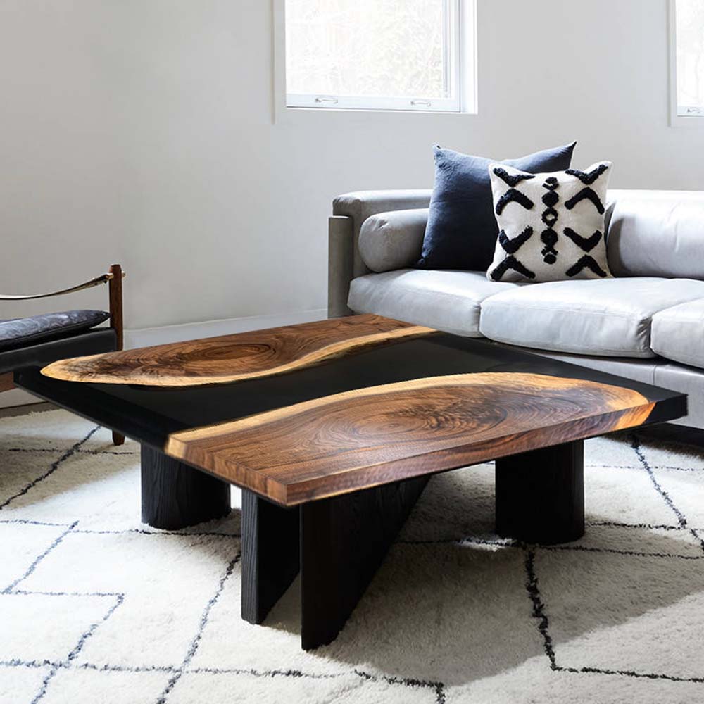 Elite Custom Walnut Black Epoxy Square Coffee Table ECT-31