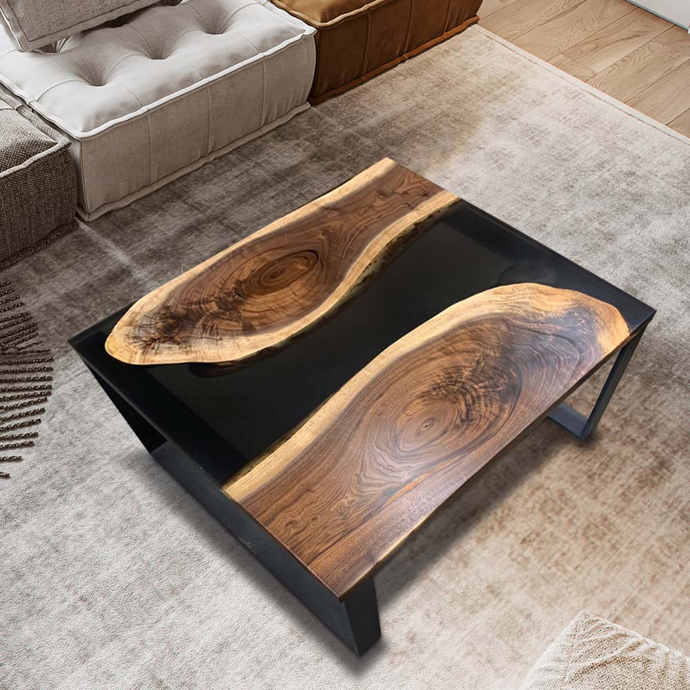 Elite Custom Walnut Black Epoxy Square Coffee Table ECT-31