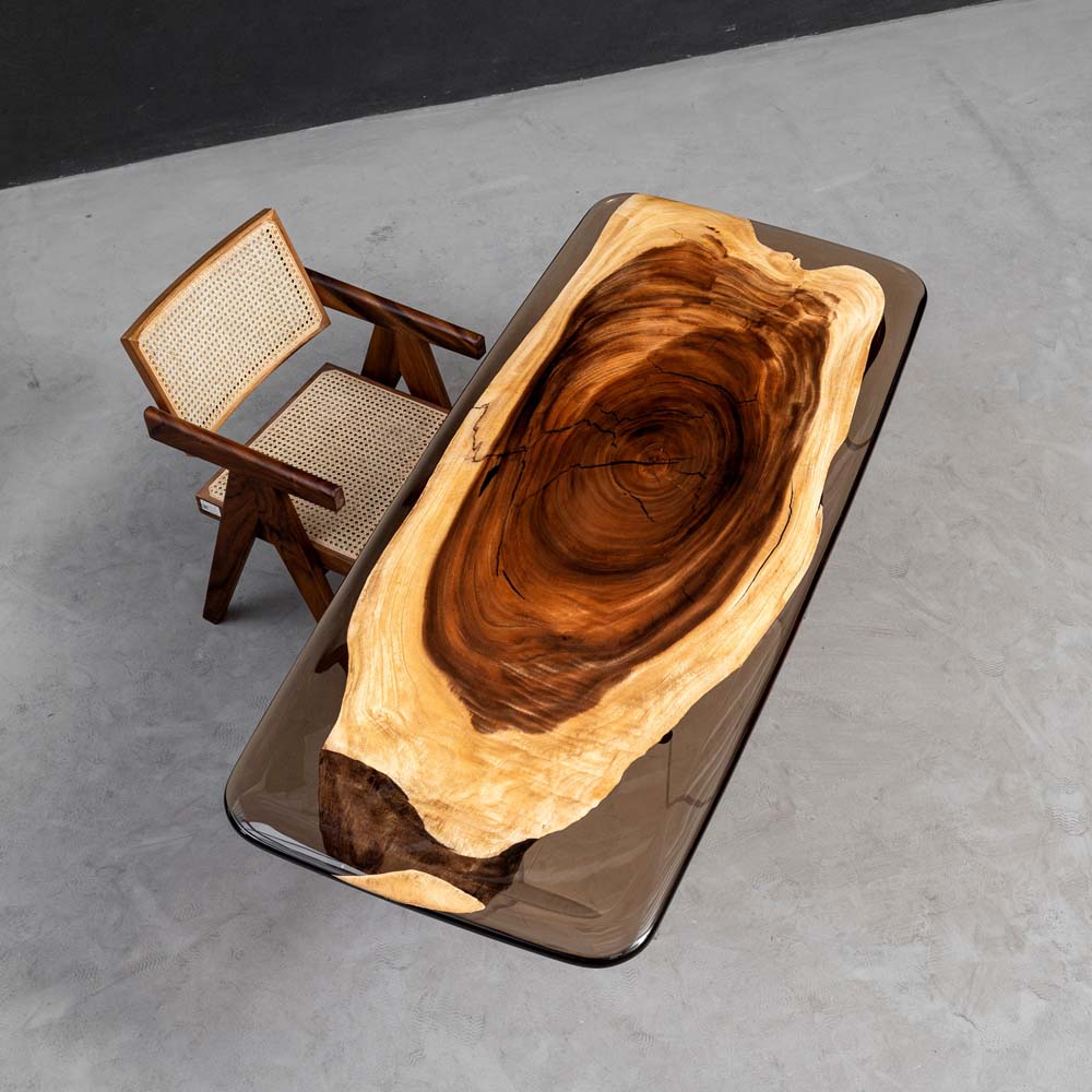 Elite Walnut Wood & Gray - Transparent Epoxy Dining Table ECT-33