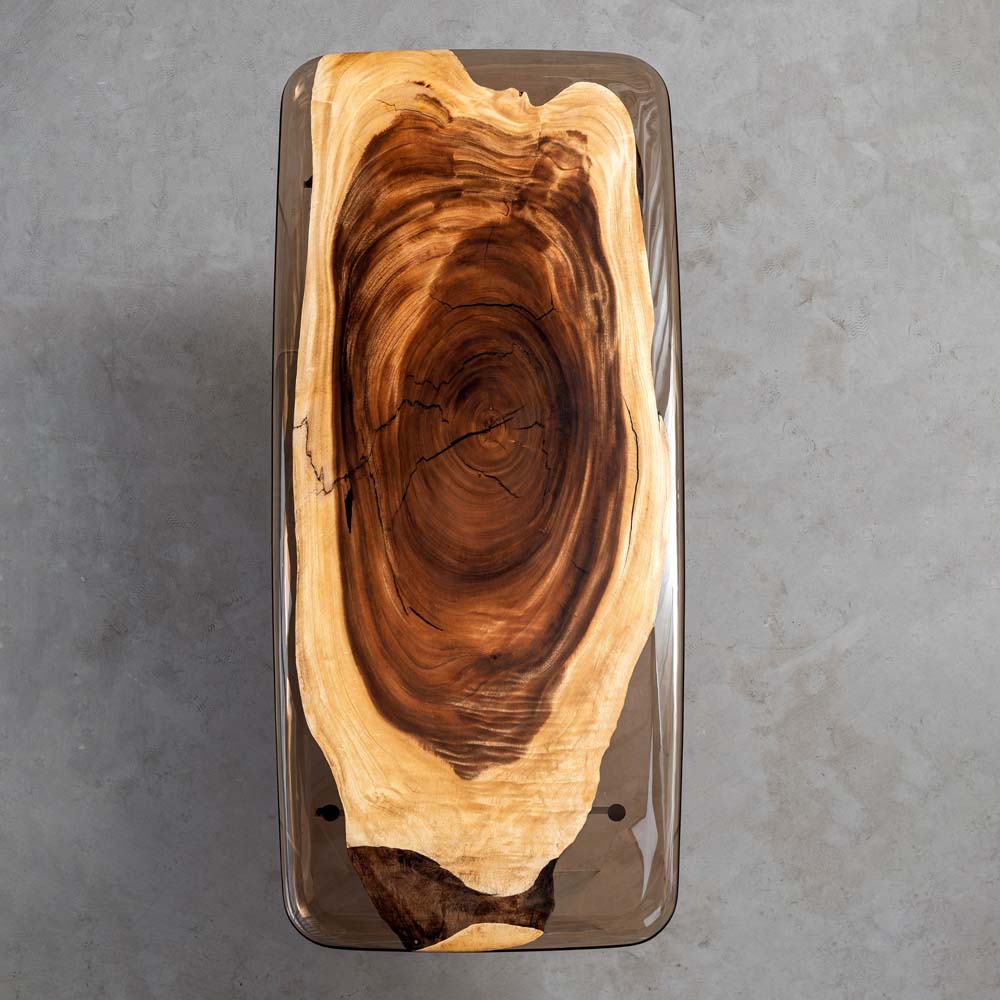 Elite Walnut Wood & Gray - Transparent Epoxy Dining Table ECT-33