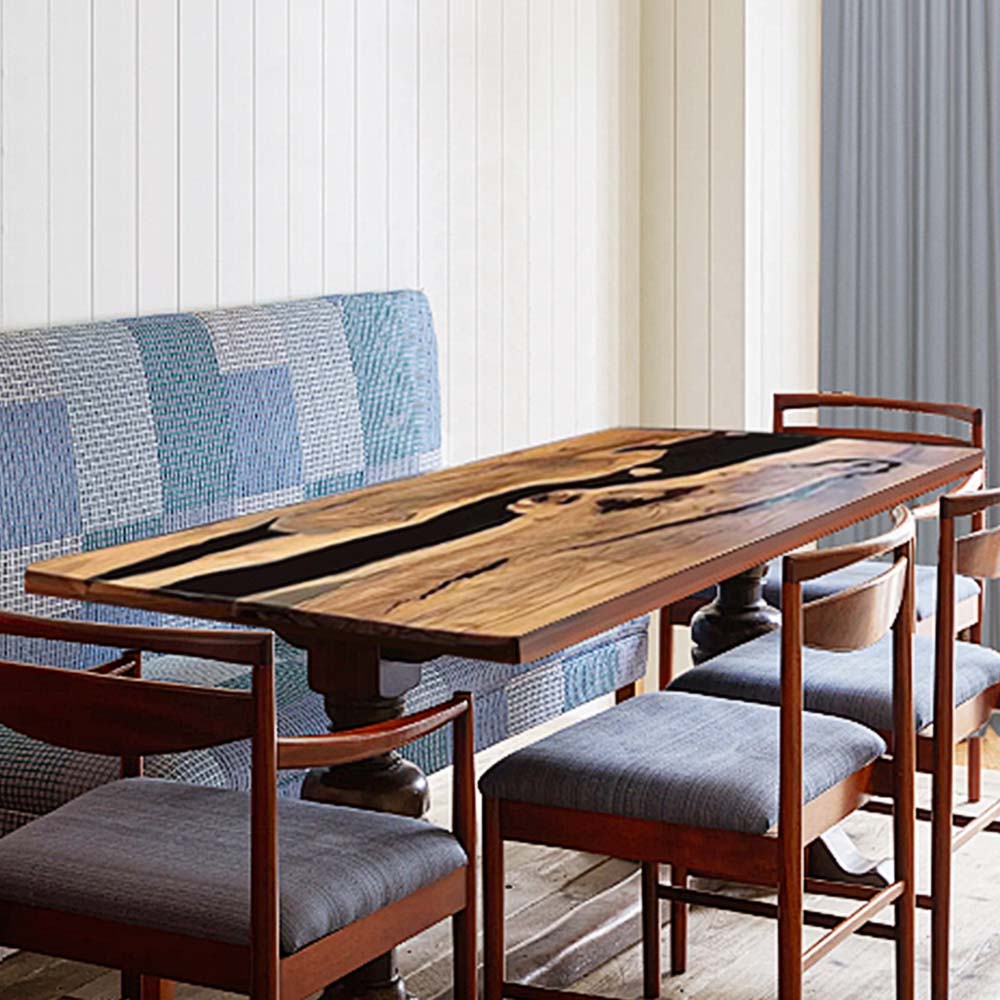 Elite Custom Black Epoxy Resin Walnut Wood Live Edge Dining Table ECT-49