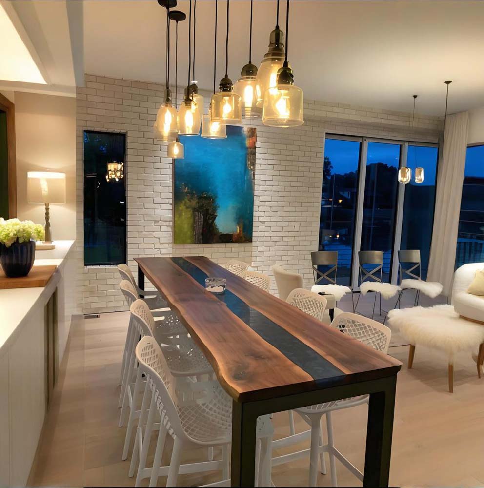 Elite Custom Walnut Wood Live Edge Walnut Black Epoxy Conference Table ECT-52