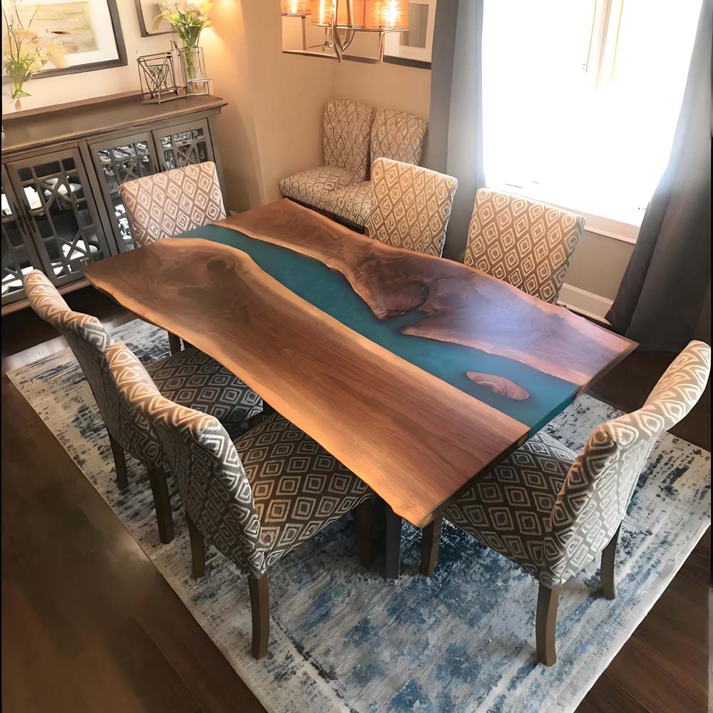 Elite Custom Black Walnut Deep Blue Resin Dining Table ECT-53