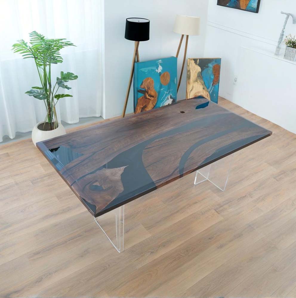 Elite Custom Black Walnut with Black Epoxy Resin River Dining & Conference Table ECT-55