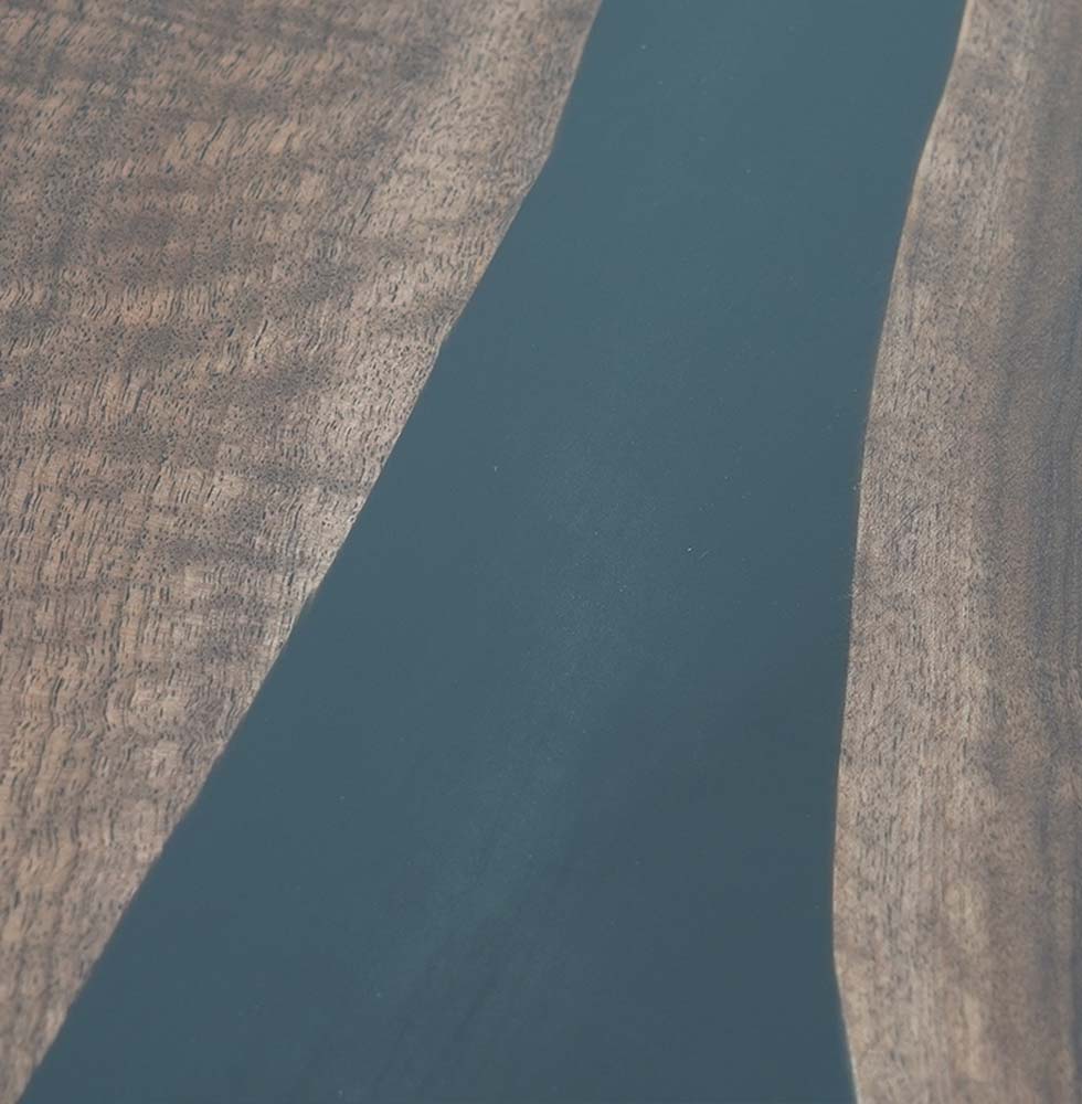 Custom Walnut Kitchen Blue Black Epoxy Resin River Table ECT-57