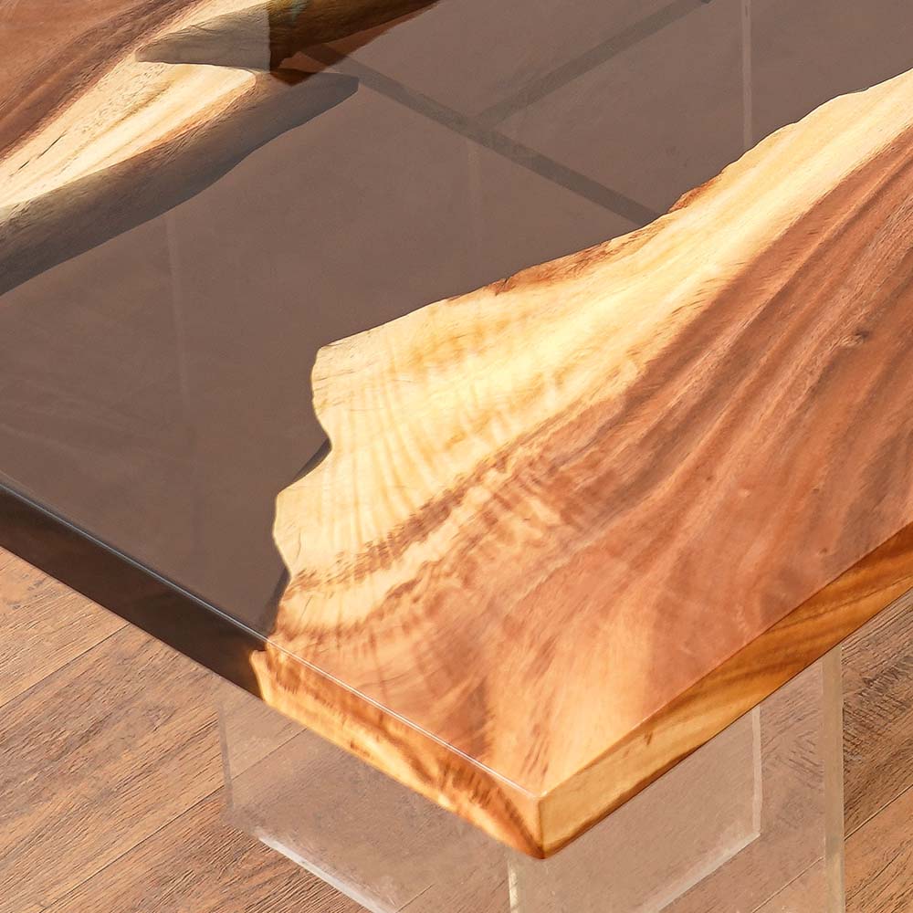 Custom Olive Wood Amber Epoxy Resin River Dining  Table ECT-58