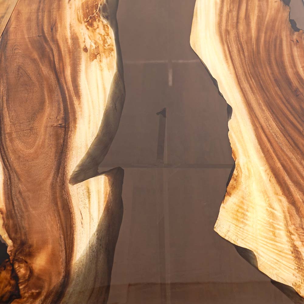 Custom Olive Wood Amber Epoxy Resin River Dining  Table ECT-58
