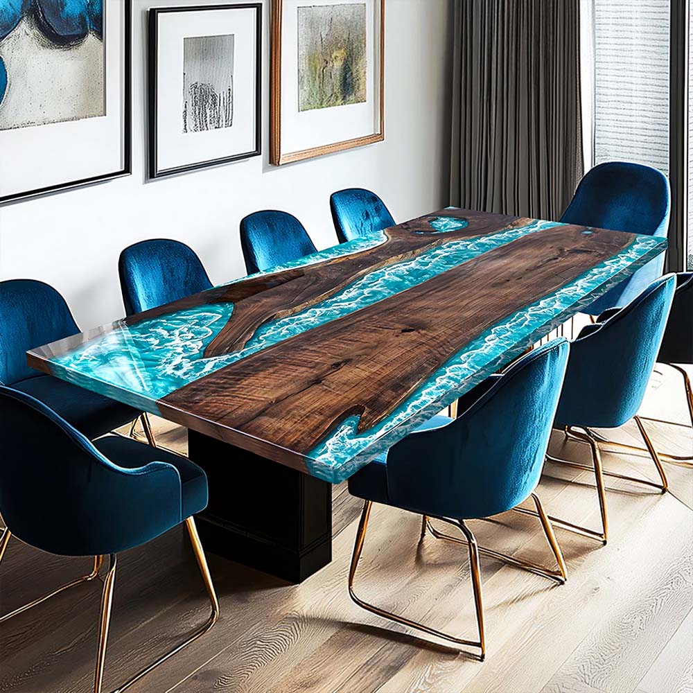 Elite Modern Rustic Design Handmade Black Walnut Epoxy Resin Table ECT-60