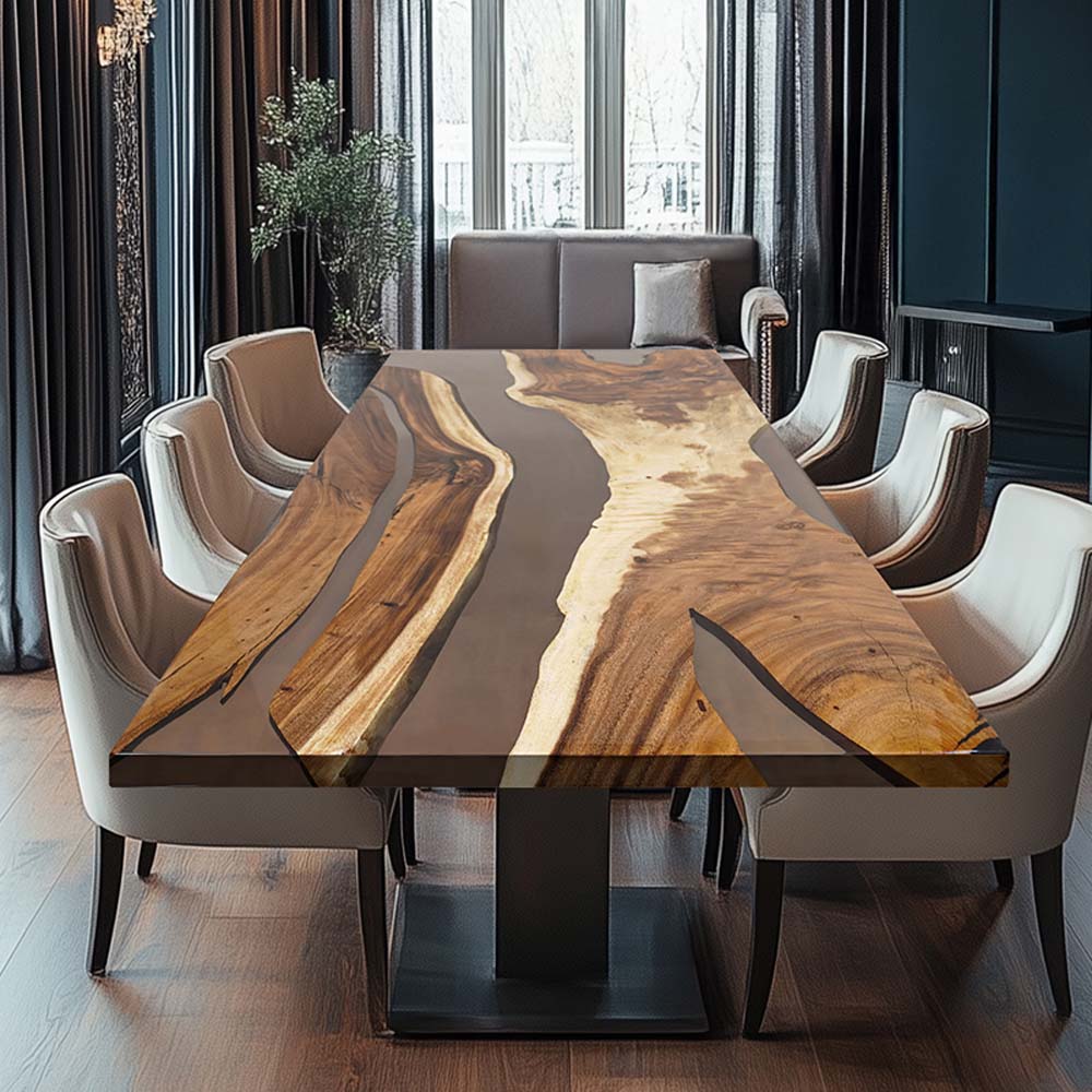 Elite Custom Walnut Black Transparent Epoxy Dining Table ECT-64