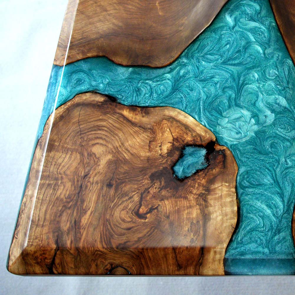 Elite Custom Walnut Dining Table with Turquoise - Blue Epoxy ECT-70