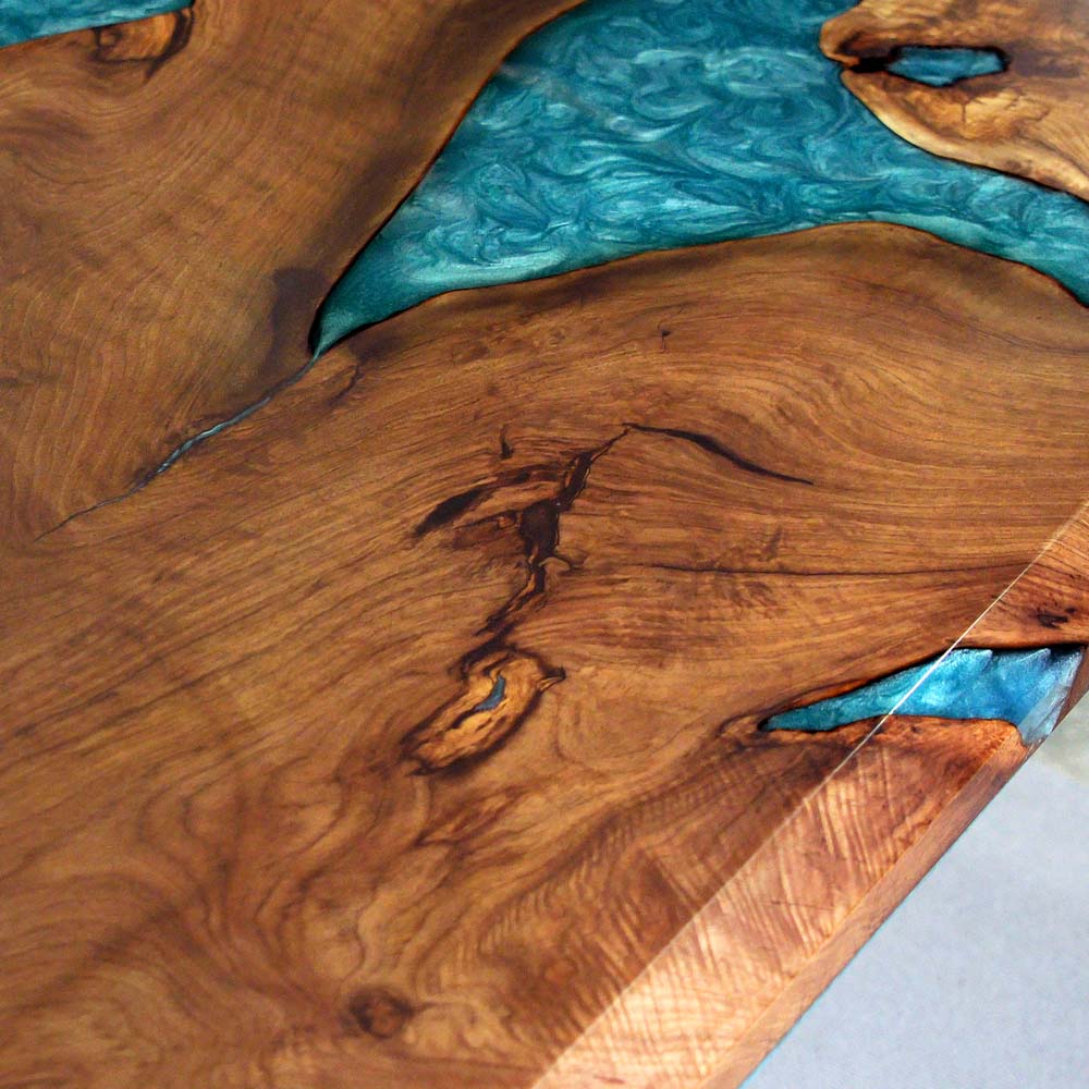Elite Custom Walnut Dining Table with Turquoise - Blue Epoxy ECT-70