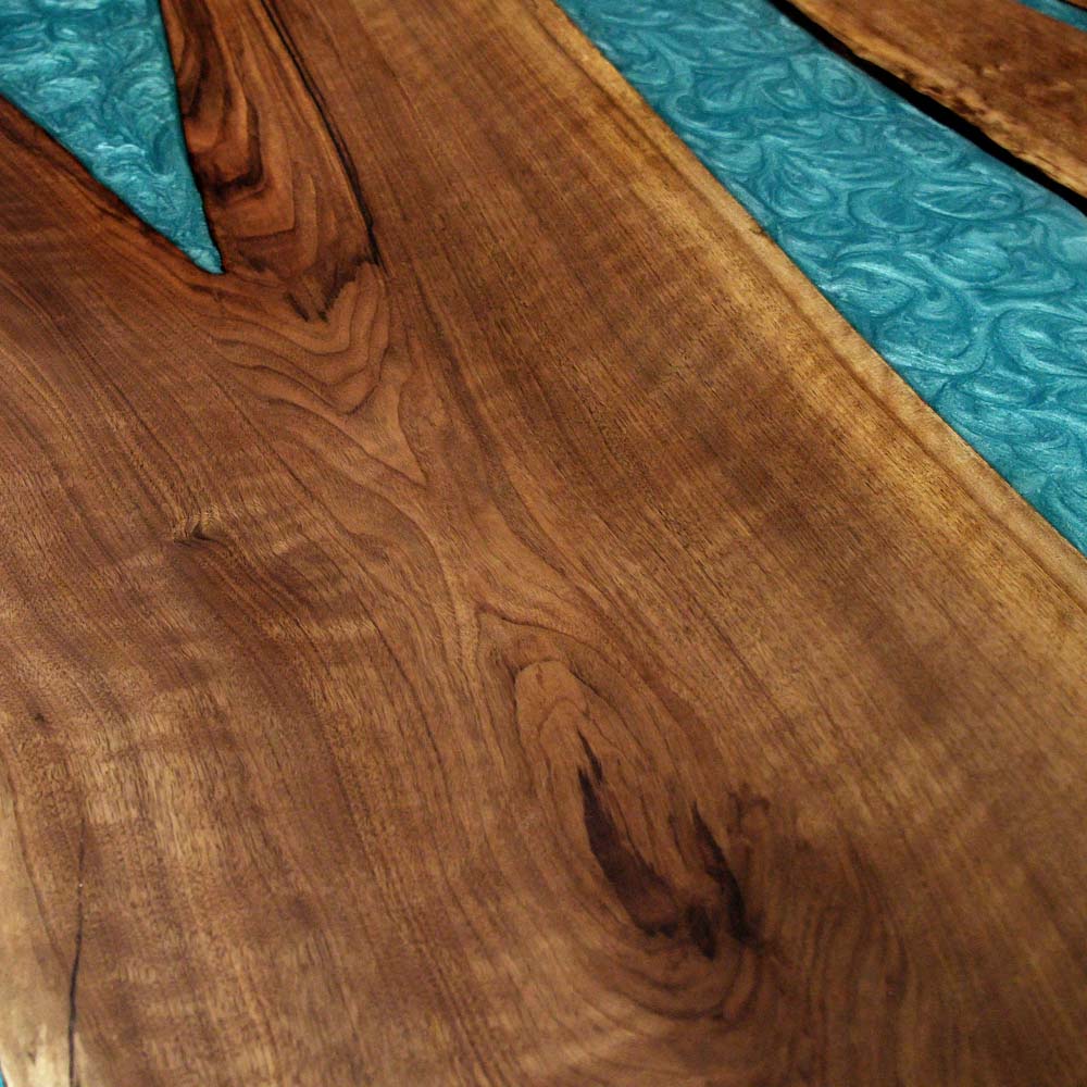 Elite Custom Walnut Dining Table with Turquoise - Blue Epoxy ECT-70