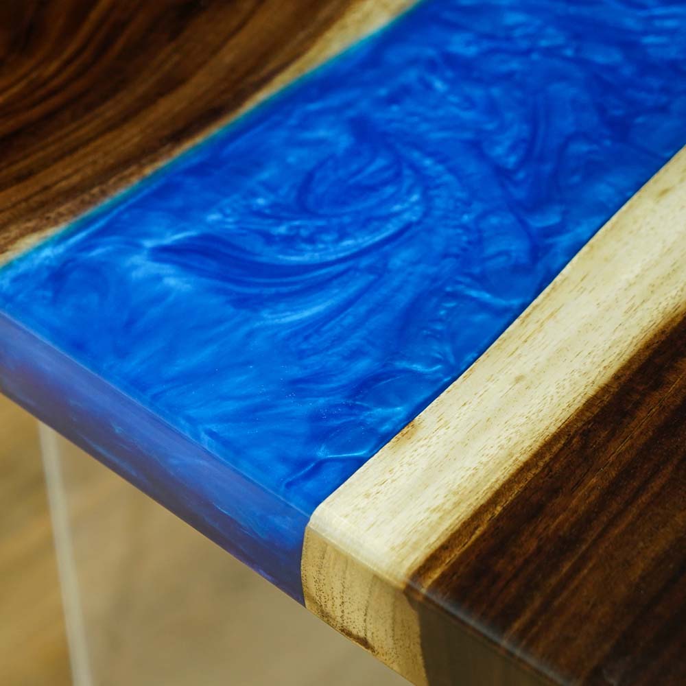 Elite Custom Solid Walnut Dining Room Table with Blue Resin ECT-91