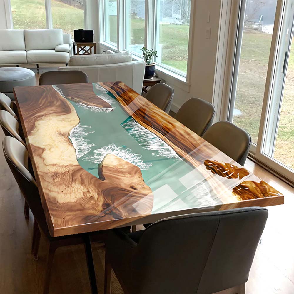 Elite Custom Weeki Wachee Kayak River Walnut Epoxy Resin Dining & Conference Table ECT-94