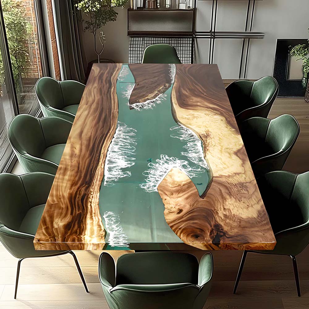 Elite Custom Weeki Wachee Kayak River Walnut Epoxy Resin Dining & Conference Table ECT-94