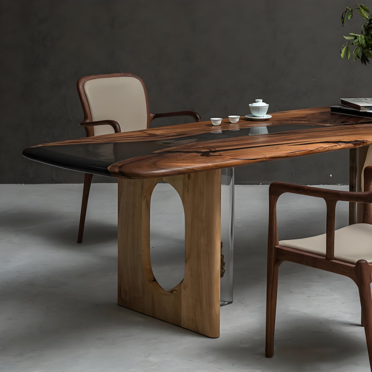 Solid Wood and Acrylic O-Shaped Ice Crystal Table Legs One-Pair ETL-21