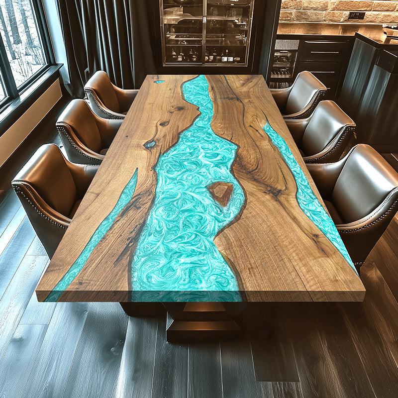 Elite Custom Peacock Blue Epoxy River Dining Table